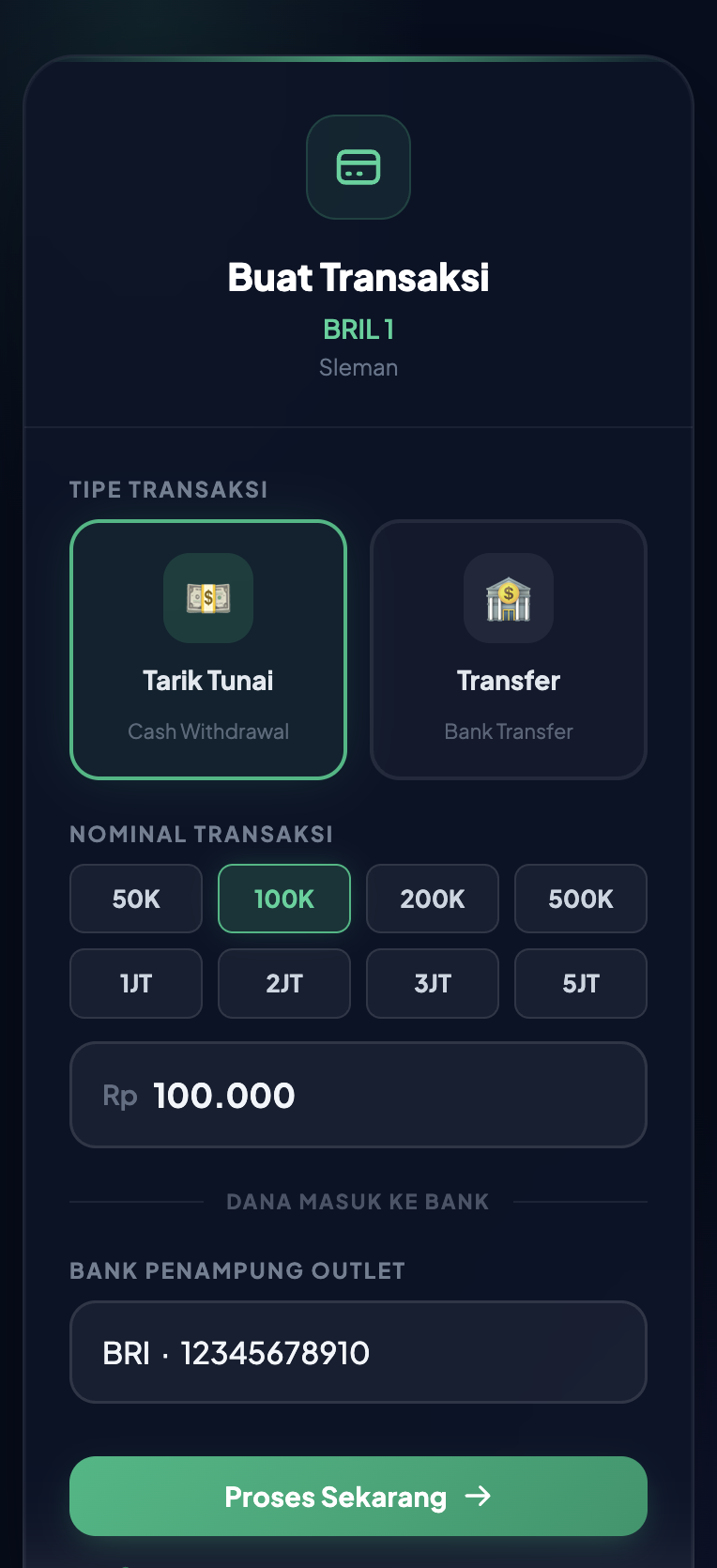BRILink transaction screen