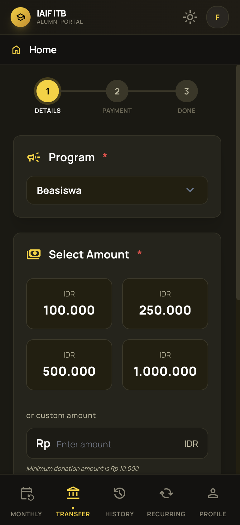 Donation platform transfer